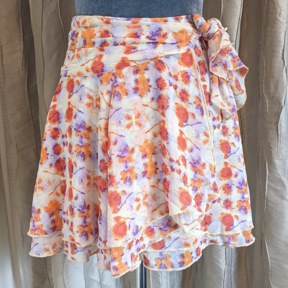Aerie Chiffon Floral Wrap Skirt XS Bloomcore Mini Flounce Watercolor Balletcore